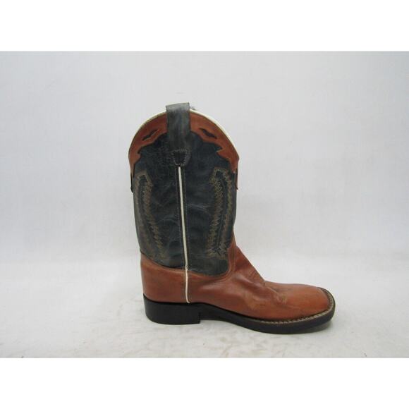Old West Youth Size 3 D Blue Brown Leather Cowboy Western Boots - Picture 4 of 11